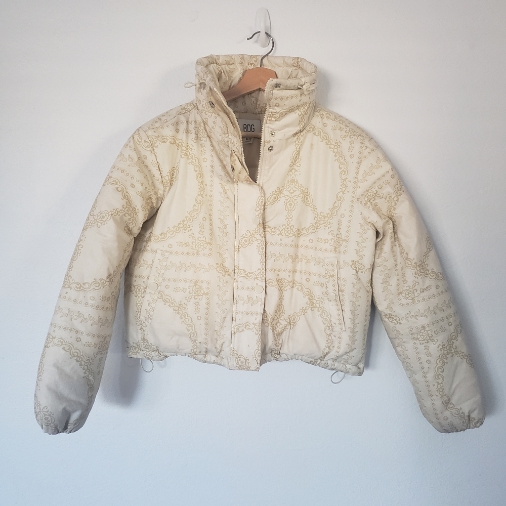 Urban Outfitters BDG Ivory Linen Printed Isla Cropped Puffer XS - Picture 16 of 16